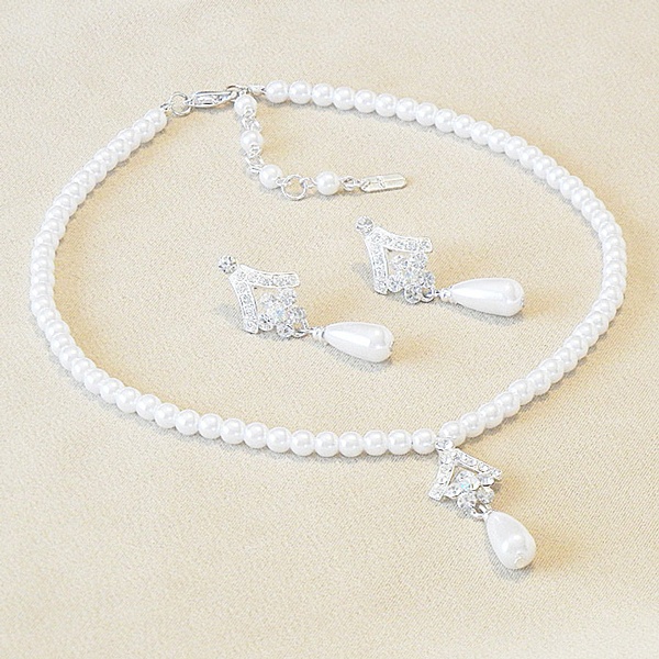 Beatrix Pearl Rhinestone Set - Fashion Jewellery