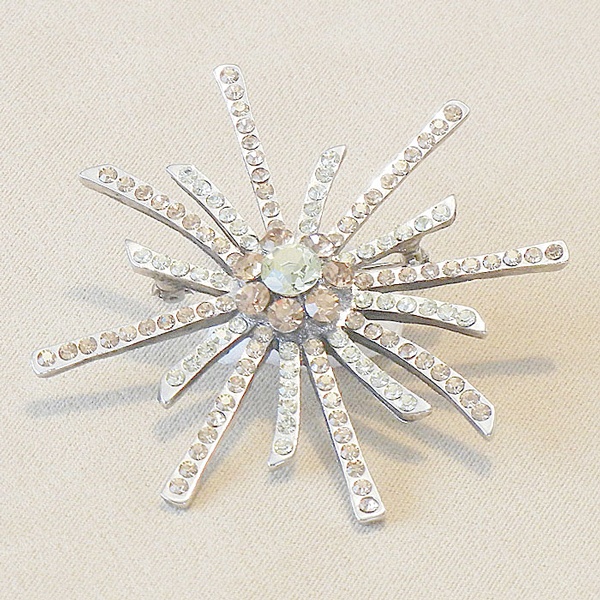 Sunburst Silver Crystal Brooch - Tianna