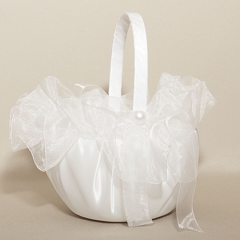 Satin Pearls Wedding Flower Basket
