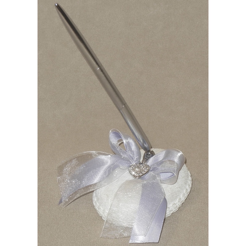Wedding Pen Set with glittering heart and Iris ribbon