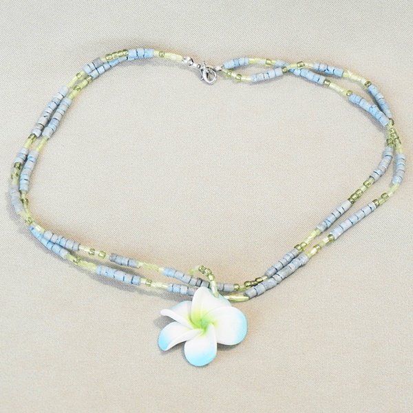 Blue Shell Chain Necklace with Flower Pendant