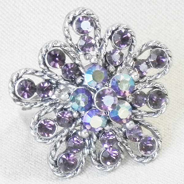 Purple Rhinestones Flower Ring
