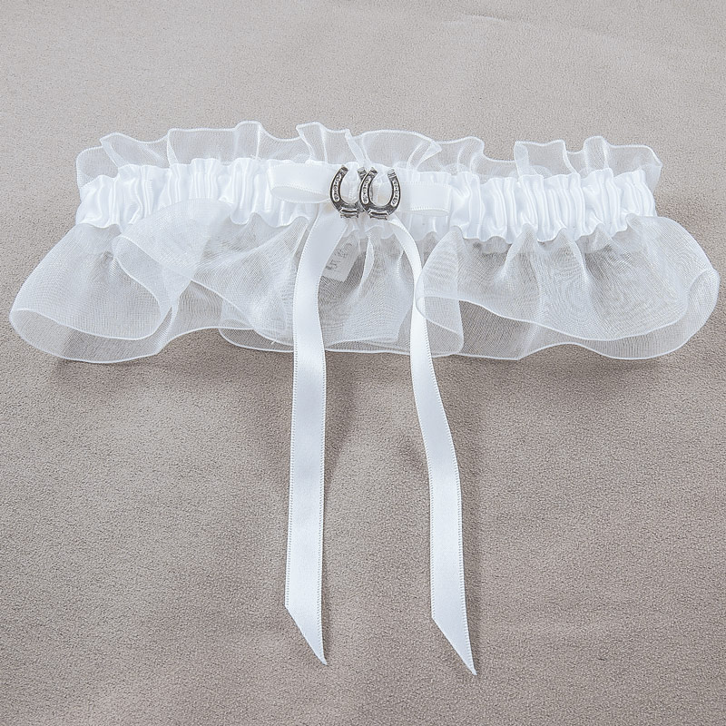 Western White Horseshoe Wedding Garter