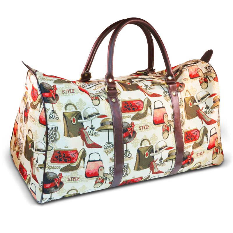 Tapestry Duffle Bag - Hats and Shoe design