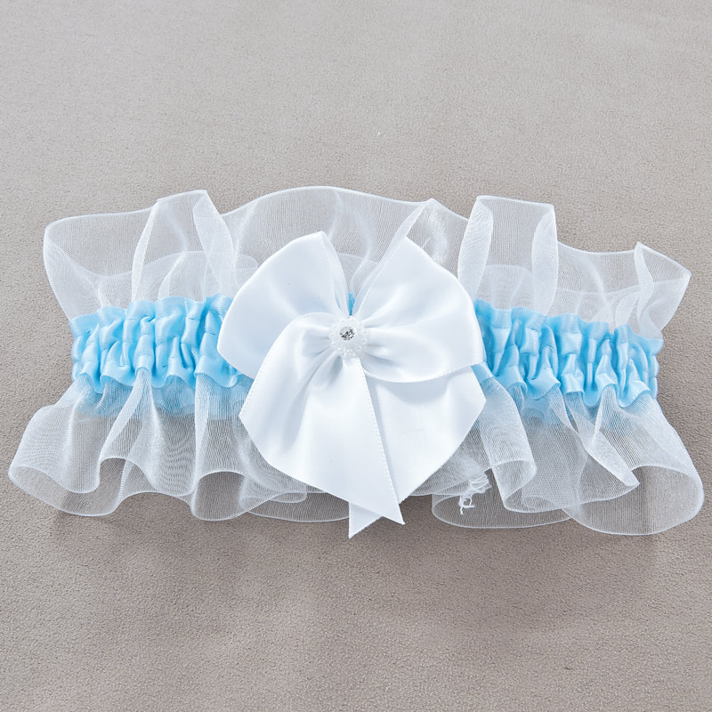 Bow Dot Bridal Garter Light Blue
