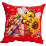 Bee in gift box pillow, double sided print 12"x12" +$36.95