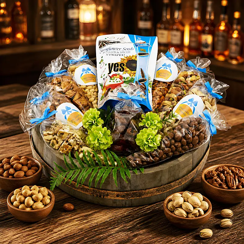Vintage Barrel Tray with Gourmet Snacks